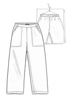 Kudotut twillhousut ekopuuvillaa