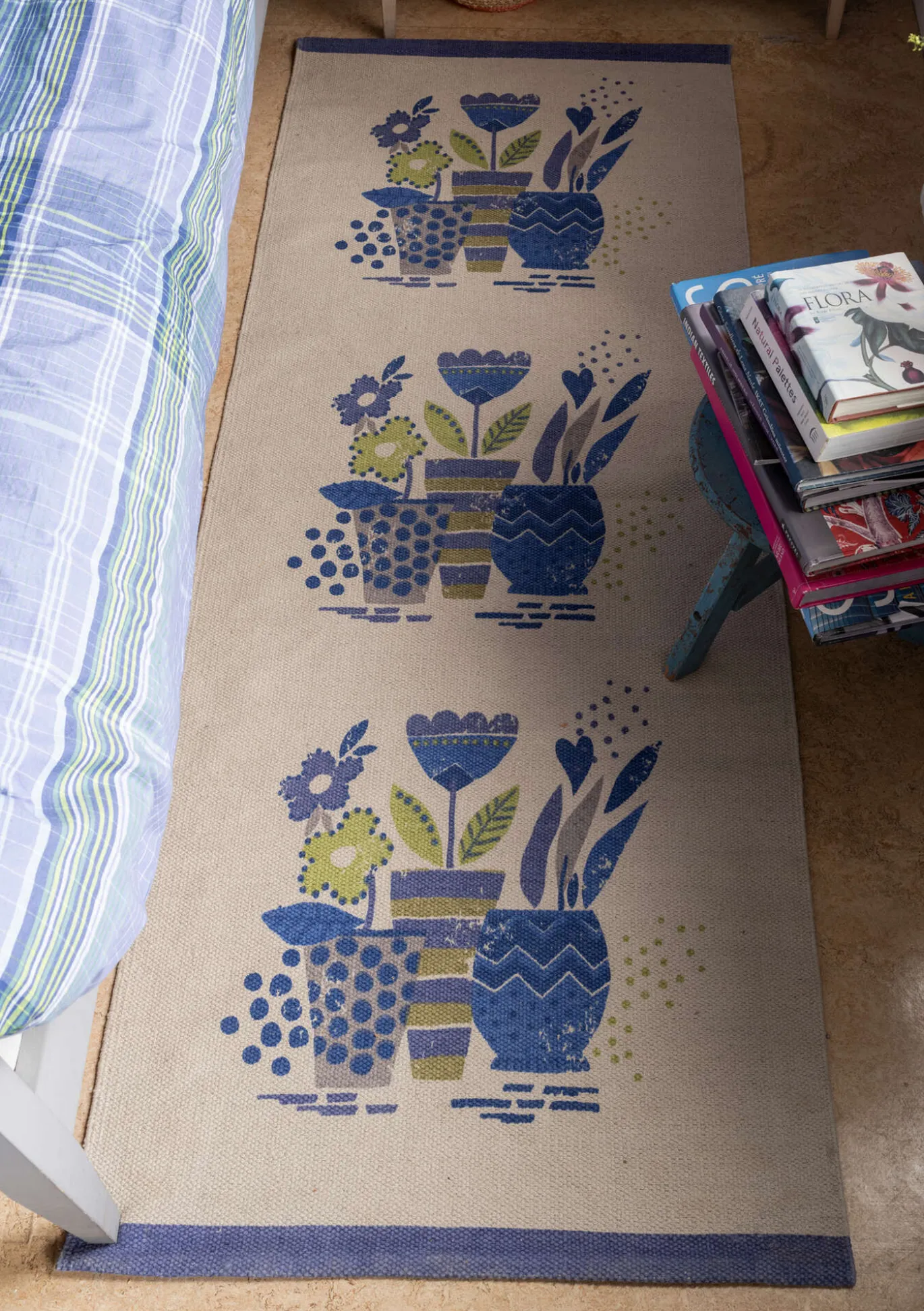 Painokuvioitu käytävämatto "Flower pots" ekopuuvillaa